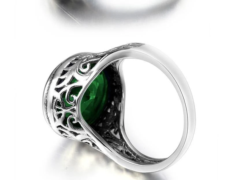 Handgefertigter Ring Hochzeitseinladungen Grüner Kristall 925 Sterling Silber Ringe für Frauen Männer Vintage Kleid Schmuck