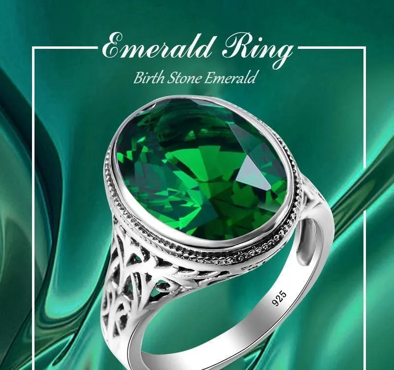 Handgefertigter Ring Hochzeitseinladungen Grüner Kristall 925 Sterling Silber Ringe für Frauen Männer Vintage Kleid Schmuck