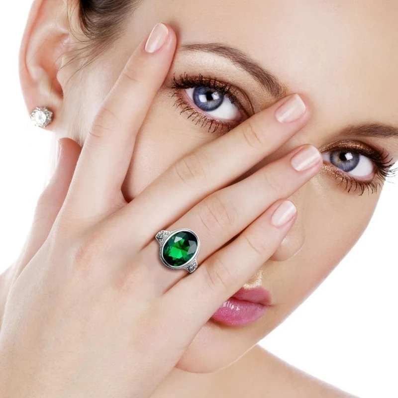 Handgefertigter Ring Hochzeitseinladungen Grüner Kristall 925 Sterling Silber Ringe für Frauen Männer Vintage Kleid Schmuck