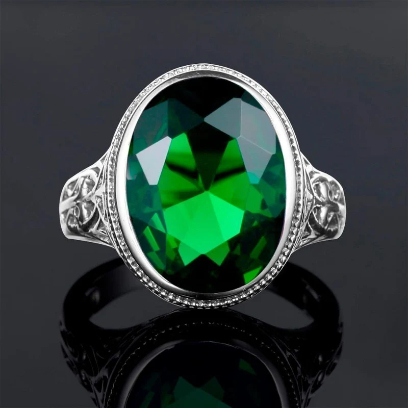 Handgefertigter Ring Hochzeitseinladungen Grüner Kristall 925 Sterling Silber Ringe für Frauen Männer Vintage Kleid Schmuck