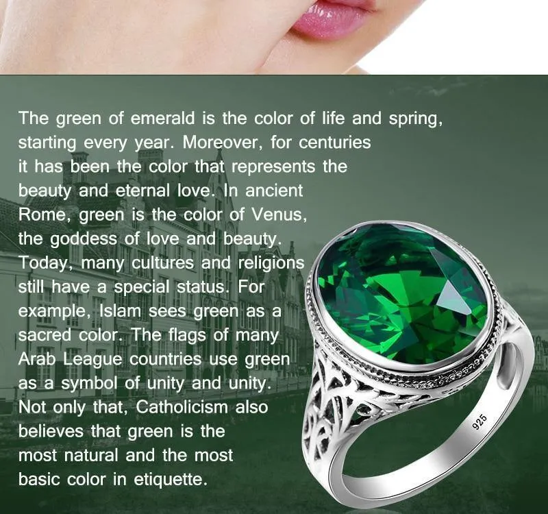 Handgefertigter Ring Hochzeitseinladungen Grüner Kristall 925 Sterling Silber Ringe für Frauen Männer Vintage Kleid Schmuck
