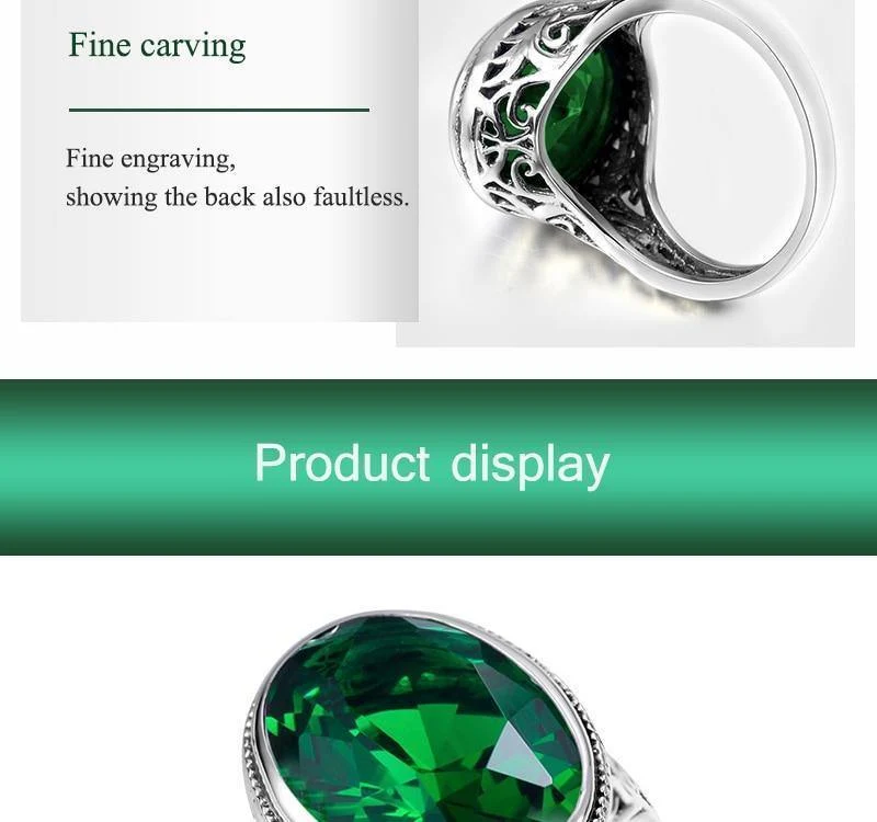 Handgefertigter Ring Hochzeitseinladungen Grüner Kristall 925 Sterling Silber Ringe für Frauen Männer Vintage Kleid Schmuck
