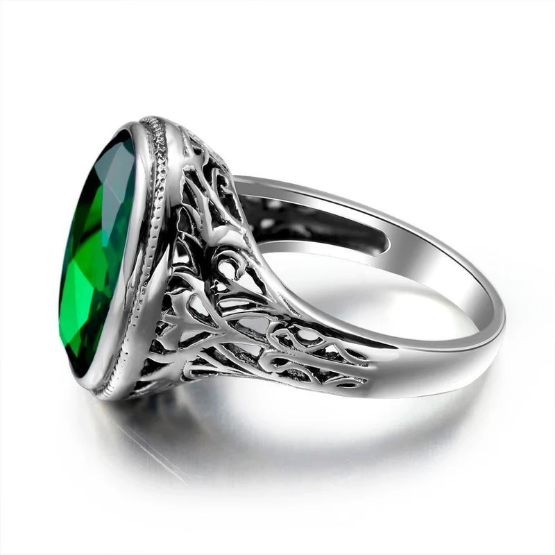 Handgefertigter Ring Hochzeitseinladungen Grüner Kristall 925 Sterling Silber Ringe für Frauen Männer Vintage Kleid Schmuck