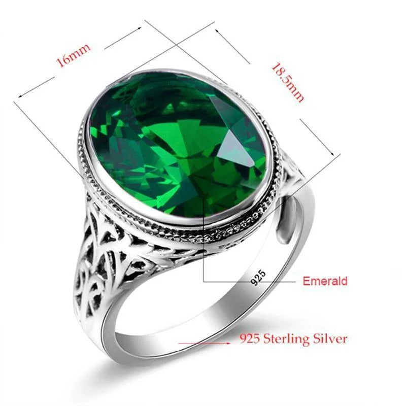 Handgefertigter Ring Hochzeitseinladungen Grüner Kristall 925 Sterling Silber Ringe für Frauen Männer Vintage Kleid Schmuck