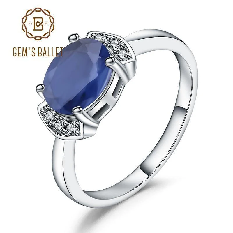 925 Sterling Silber Ring 2.02 Karat Klassischer natürlicher blauer Saphir Ringe für Frauen Verlobung Hochzeitsgeschenk Edler Schmuck