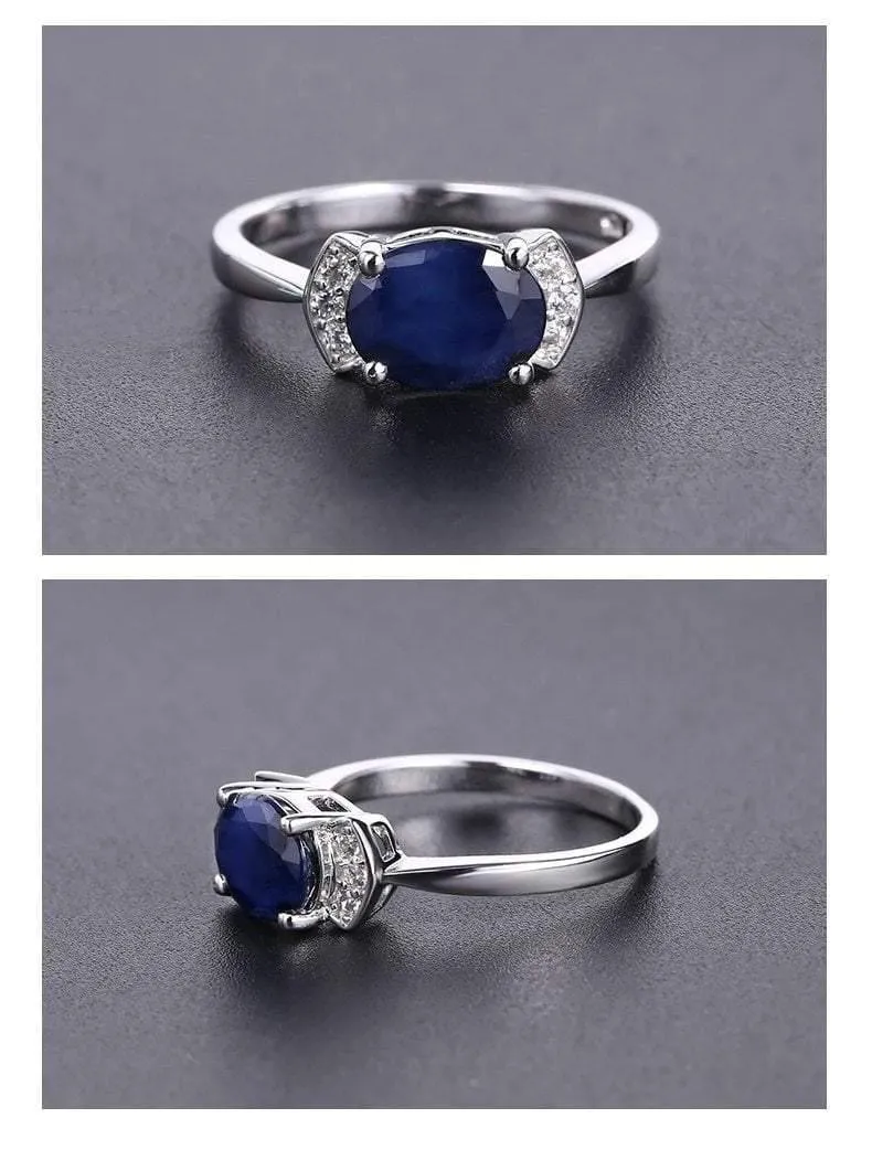 925 Sterling Silber Ring 2.02 Karat Klassischer natürlicher blauer Saphir Ringe für Frauen Verlobung Hochzeitsgeschenk Edler Schmuck