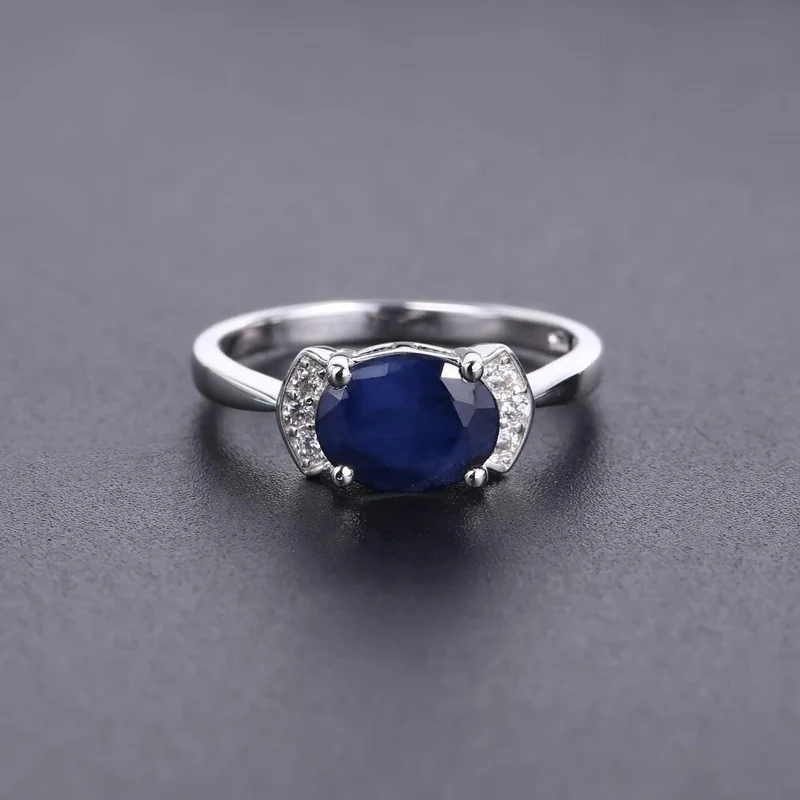 925 Sterling Silber Ring 2.02 Karat Klassischer natürlicher blauer Saphir Ringe für Frauen Verlobung Hochzeitsgeschenk Edler Schmuck