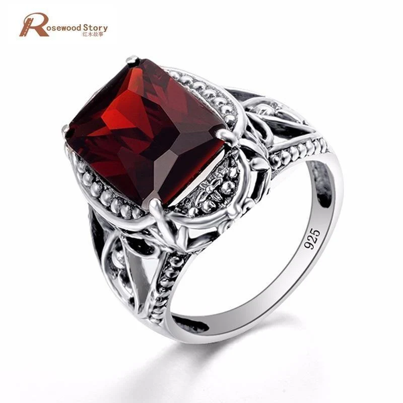 Granatstein-Kristallring aus massivem 925er Sterlingsilber, ganz neu für Frauen, heißer Verkauf, fabelhafter Vintage-Charme, Geschenkschmuck