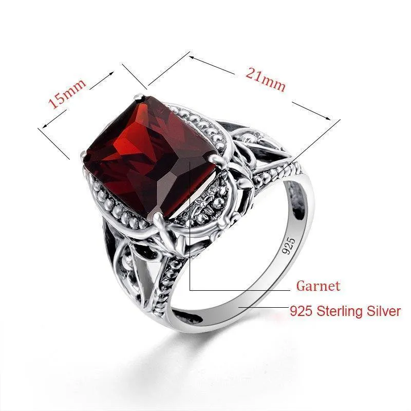 Granatstein-Kristallring aus massivem 925er Sterlingsilber, ganz neu für Frauen, heißer Verkauf, fabelhafter Vintage-Charme, Geschenkschmuck
