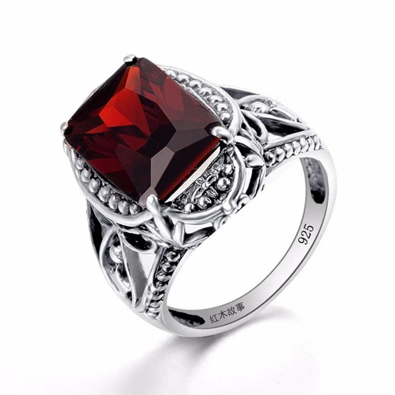 Granatstein-Kristallring aus massivem 925er Sterlingsilber, ganz neu für Frauen, heißer Verkauf, fabelhafter Vintage-Charme, Geschenkschmuck