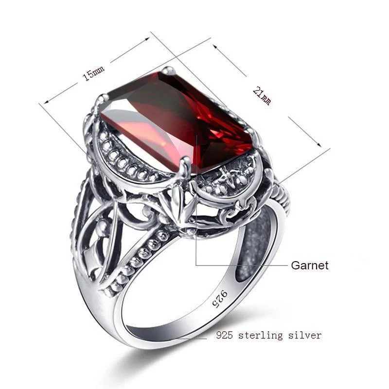 Granatstein-Kristallring aus massivem 925er Sterlingsilber, ganz neu für Frauen, heißer Verkauf, fabelhafter Vintage-Charme, Geschenkschmuck