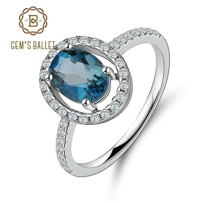 Natürlicher ovaler 1.5 Karat London-Blautopas 925 Sterling Silber Ehering Verlobungsringe für Frauen Marke Edler Schmuck