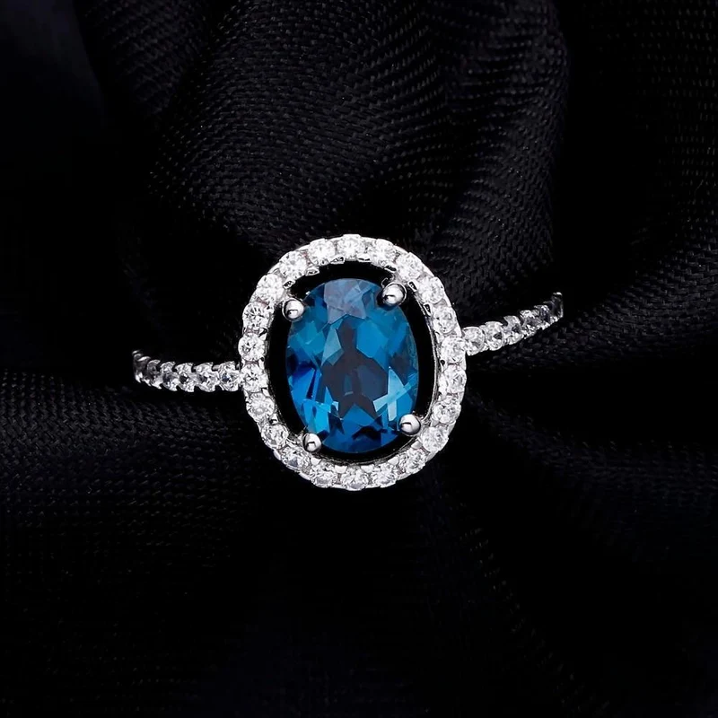 Natürlicher ovaler 1.5 Karat London-Blautopas 925 Sterling Silber Ehering Verlobungsringe für Frauen Marke Edler Schmuck