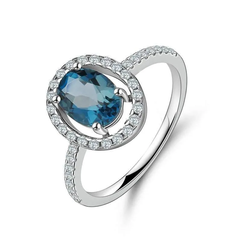 Natürlicher ovaler 1.5 Karat London-Blautopas 925 Sterling Silber Ehering Verlobungsringe für Frauen Marke Edler Schmuck