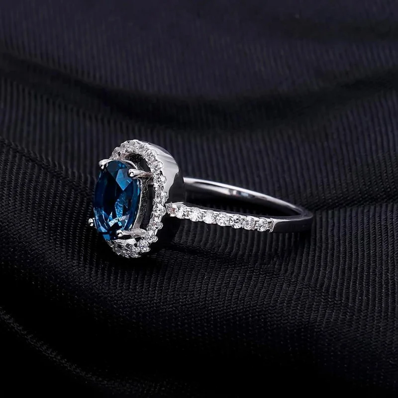 Natürlicher ovaler 1.5 Karat London-Blautopas 925 Sterling Silber Ehering Verlobungsringe für Frauen Marke Edler Schmuck