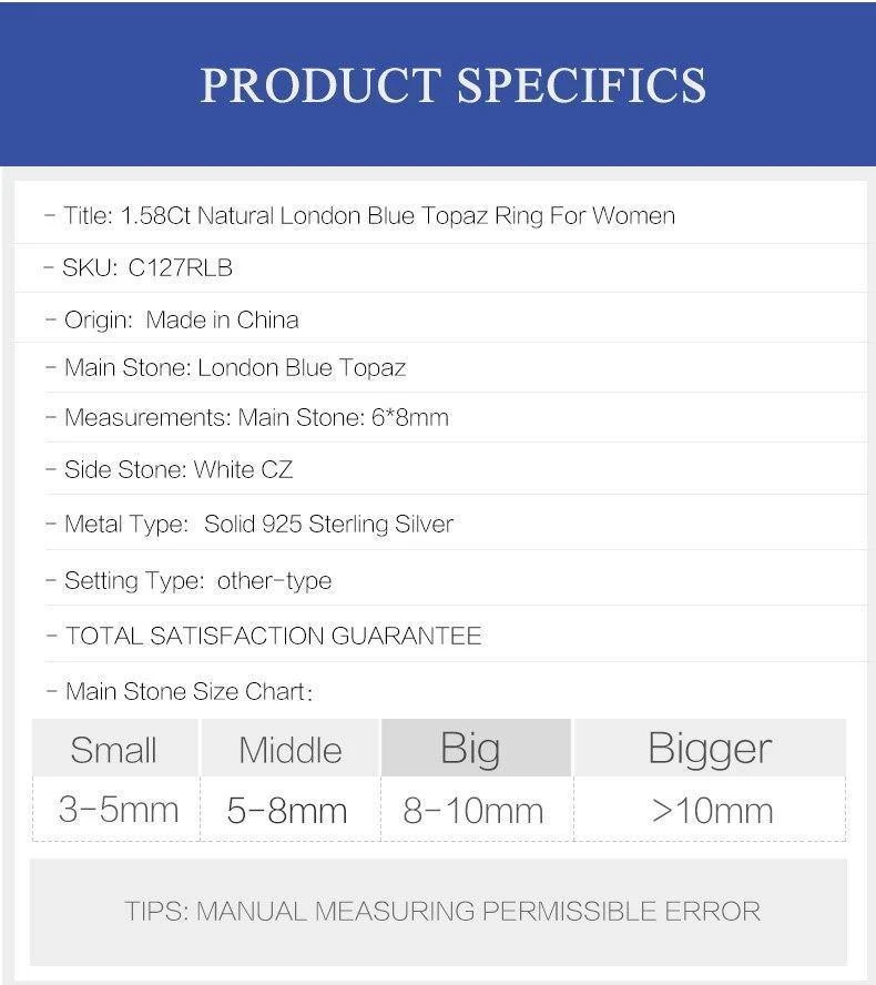 Natürlicher ovaler 1.5 Karat London-Blautopas 925 Sterling Silber Ehering Verlobungsringe für Frauen Marke Edler Schmuck