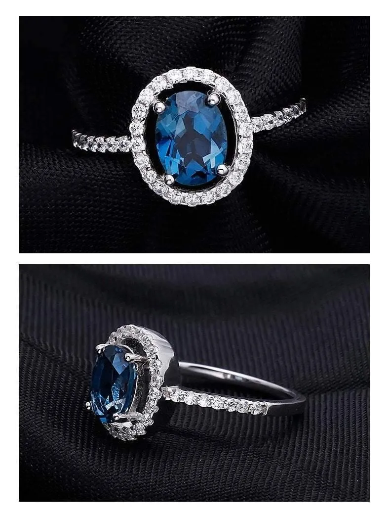 Natürlicher ovaler 1.5 Karat London-Blautopas 925 Sterling Silber Ehering Verlobungsringe für Frauen Marke Edler Schmuck