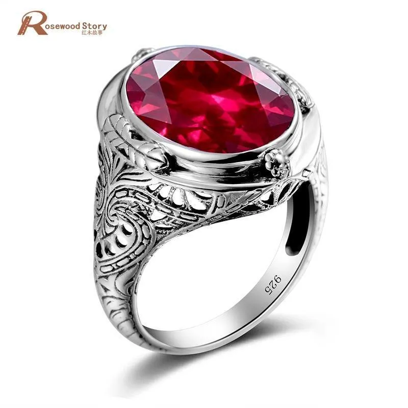 925 Sterling Silber Ring mit Rubinsteinen für Männer Vintage Kristall Mode Luxus Frauen Party Schmuck