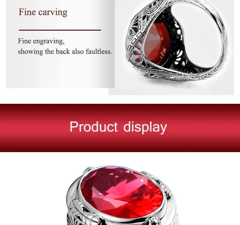 925 Sterling Silber Ring mit Rubinsteinen für Männer Vintage Kristall Mode Luxus Frauen Party Schmuck