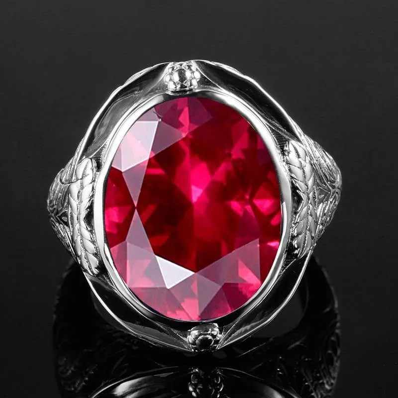 925 Sterling Silber Ring mit Rubinsteinen für Männer Vintage Kristall Mode Luxus Frauen Party Schmuck