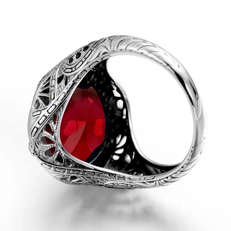 925 Sterling Silber Ring mit Rubinsteinen für Männer Vintage Kristall Mode Luxus Frauen Party Schmuck