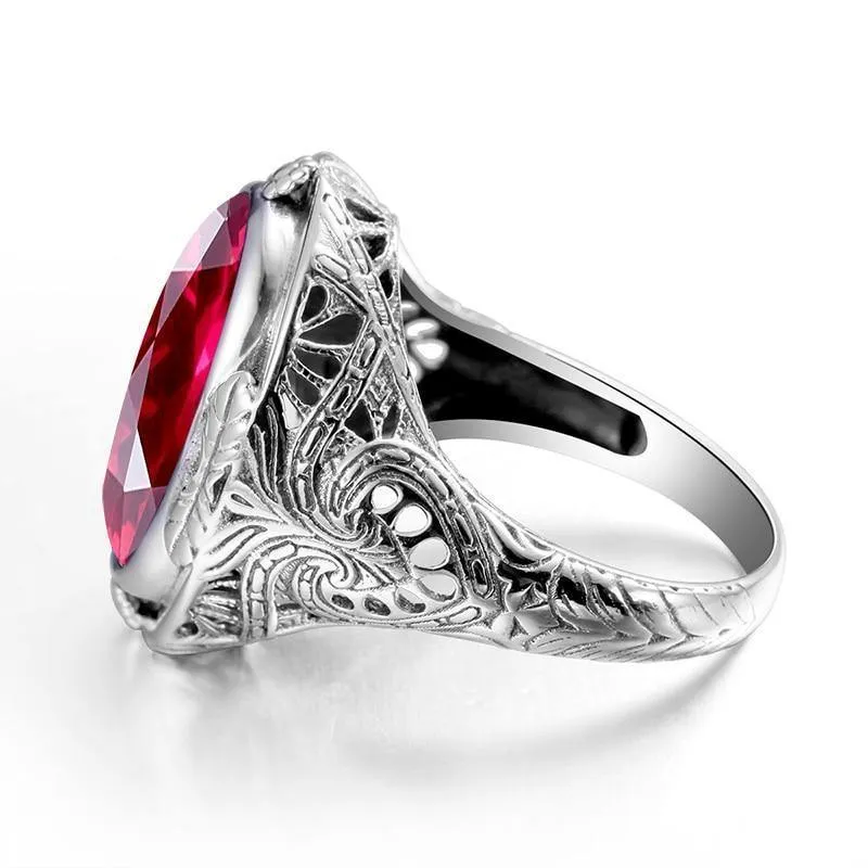 925 Sterling Silber Ring mit Rubinsteinen für Männer Vintage Kristall Mode Luxus Frauen Party Schmuck
