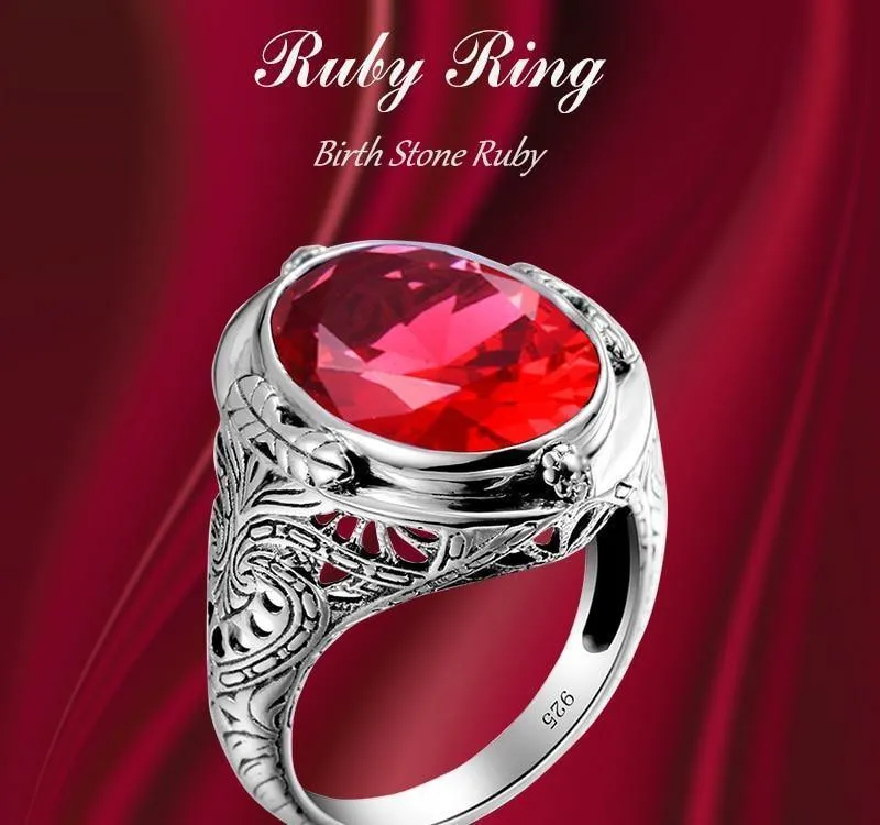 925 Sterling Silber Ring mit Rubinsteinen für Männer Vintage Kristall Mode Luxus Frauen Party Schmuck