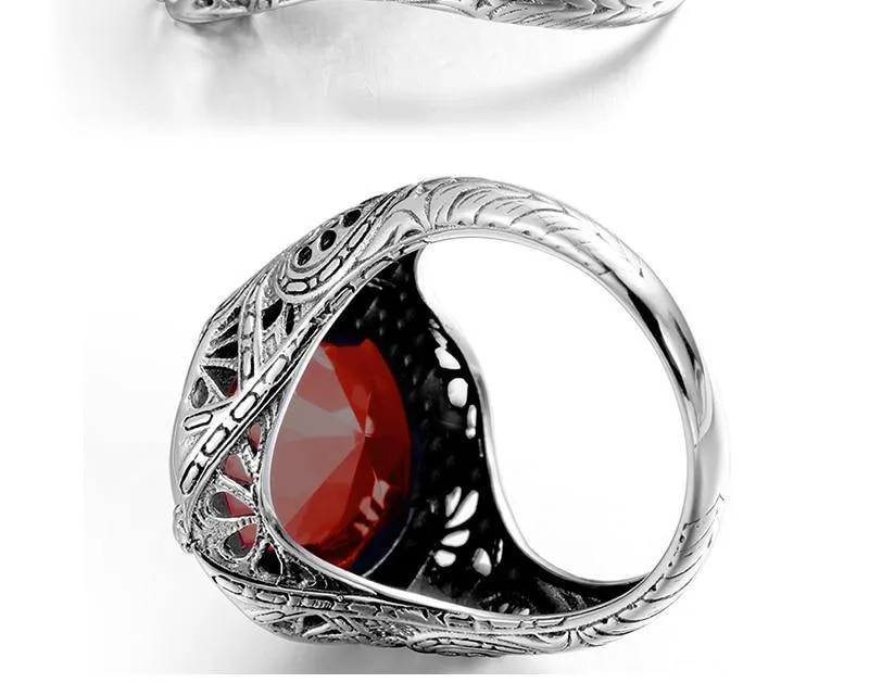 925 Sterling Silber Ring mit Rubinsteinen für Männer Vintage Kristall Mode Luxus Frauen Party Schmuck