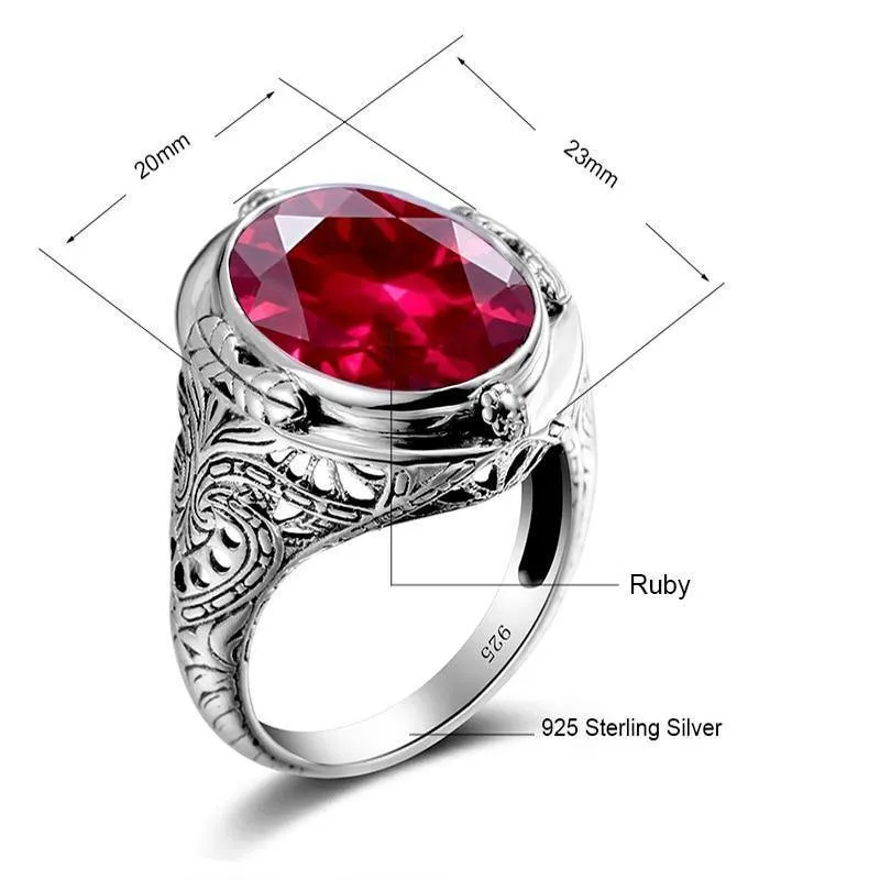 925 Sterling Silber Ring mit Rubinsteinen für Männer Vintage Kristall Mode Luxus Frauen Party Schmuck