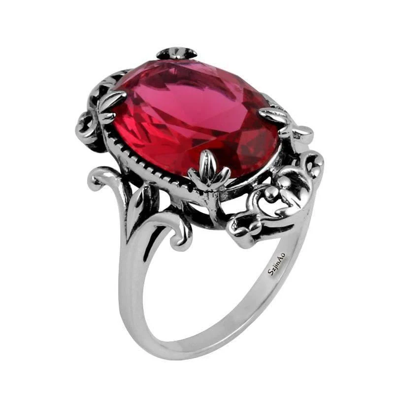 925-Schmucksache-Art- und Weiseweinlese Vitoria-Frauen-roter Rubin schellt echtes 925-Sterlingsilber Freies Verschiffen