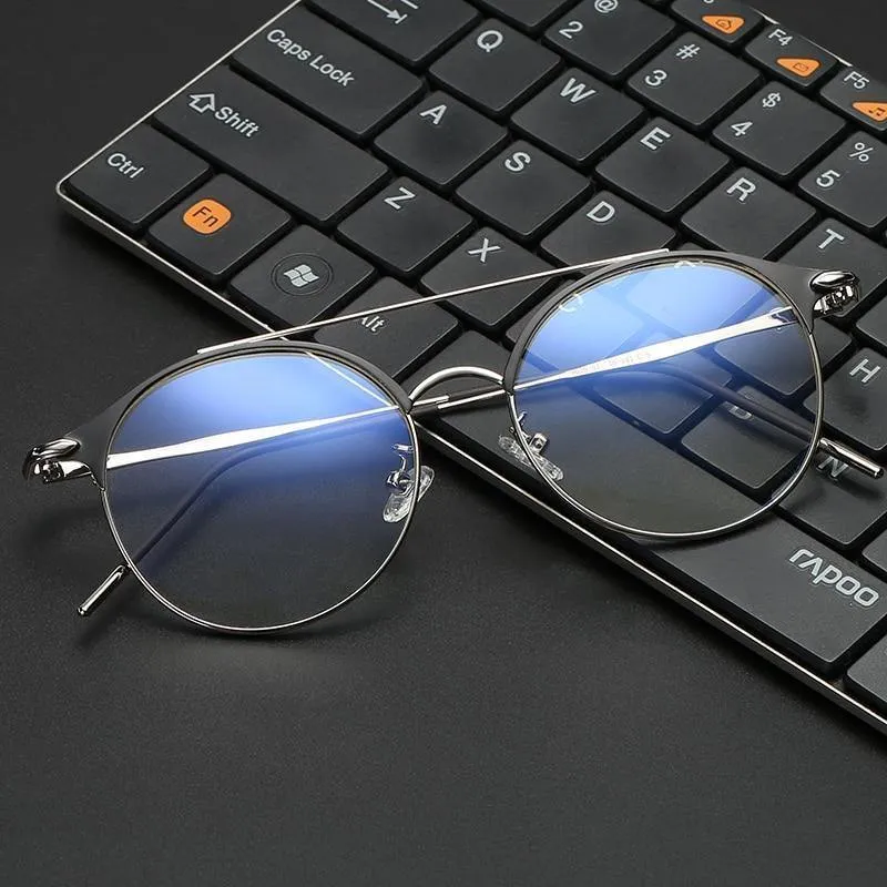 Mode Frauen Herren Computer Brille Retro Metall Blau Licht Blockieren Gläser Runde Gaming Gläser UV400
