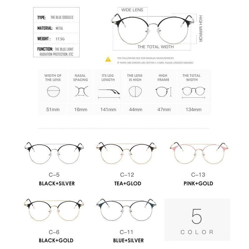 Mode Frauen Herren Computer Brille Retro Metall Blau Licht Blockieren Gläser Runde Gaming Gläser UV400