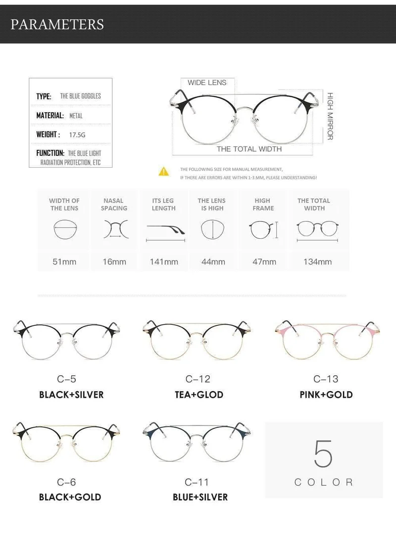 Mode Frauen Herren Computer Brille Retro Metall Blau Licht Blockieren Gläser Runde Gaming Gläser UV400