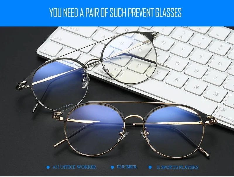 Mode Frauen Herren Computer Brille Retro Metall Blau Licht Blockieren Gläser Runde Gaming Gläser UV400