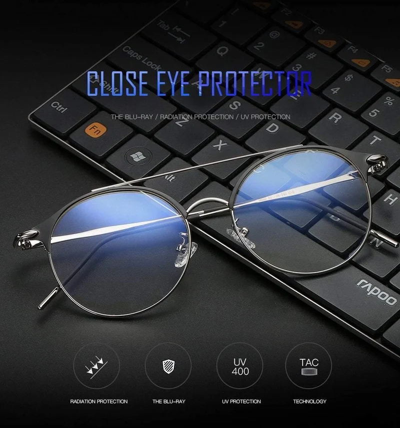 Mode Frauen Herren Computer Brille Retro Metall Blau Licht Blockieren Gläser Runde Gaming Gläser UV400