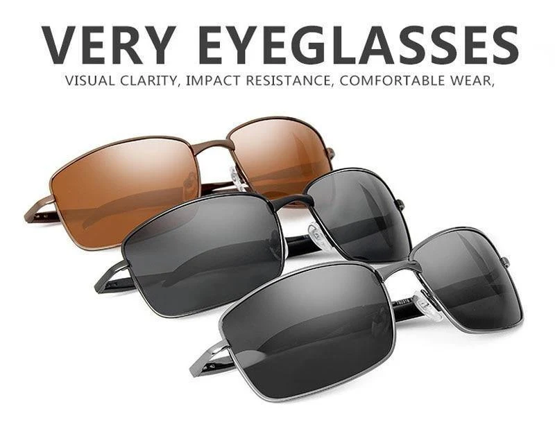 Markendesigner Fahren polarisierte Sonnenbrille Männer Rechteck Metall Sonnenbrille Brillenzubehör