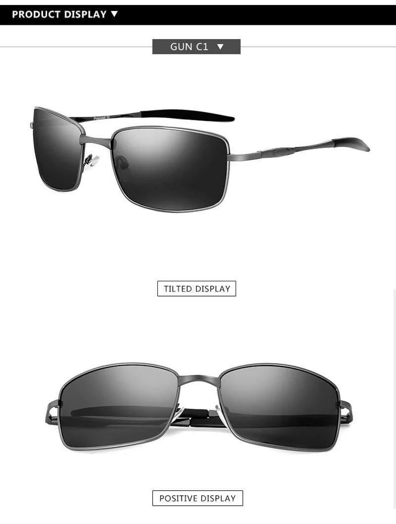 Markendesigner Fahren polarisierte Sonnenbrille Männer Rechteck Metall Sonnenbrille Brillenzubehör