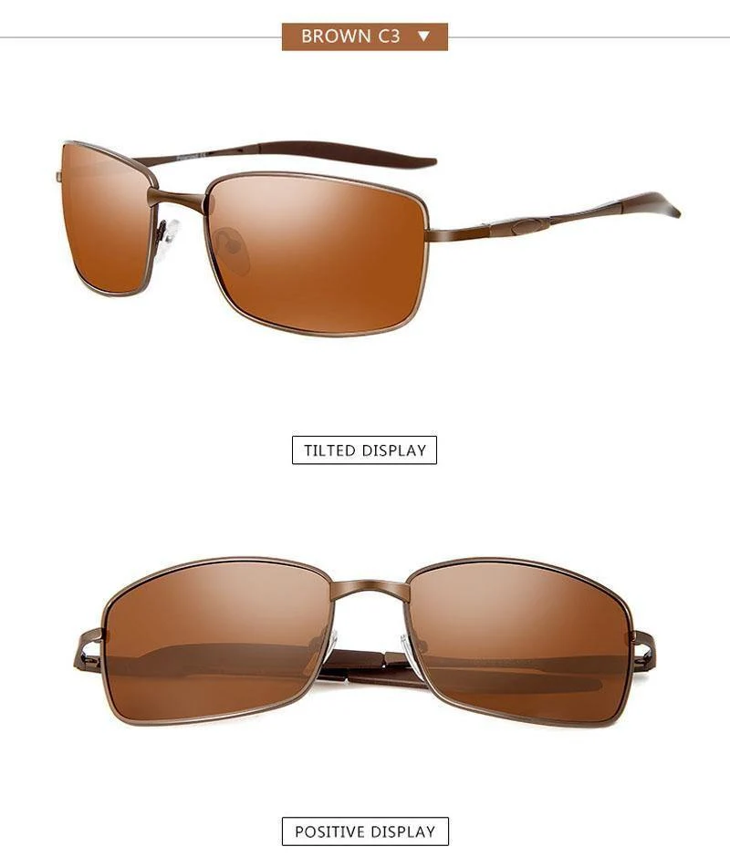 Markendesigner Fahren polarisierte Sonnenbrille Männer Rechteck Metall Sonnenbrille Brillenzubehör