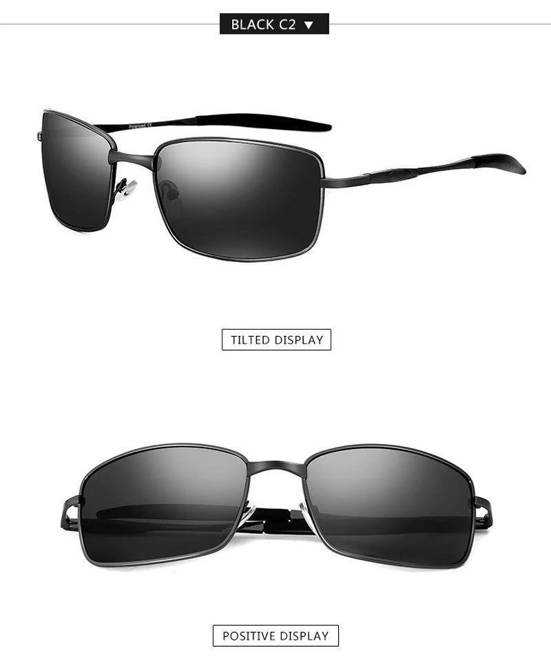 Markendesigner Fahren polarisierte Sonnenbrille Männer Rechteck Metall Sonnenbrille Brillenzubehör