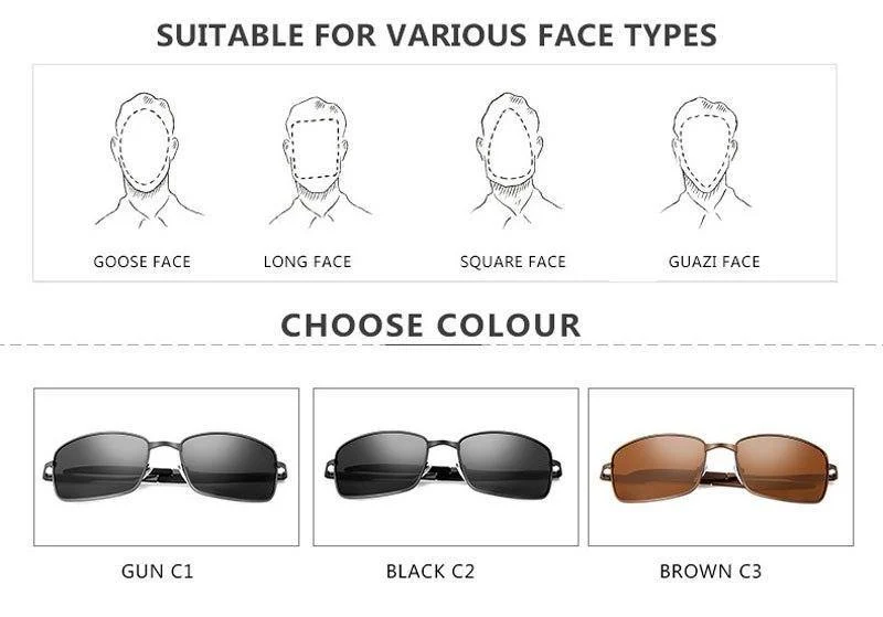 Markendesigner Fahren polarisierte Sonnenbrille Männer Rechteck Metall Sonnenbrille Brillenzubehör