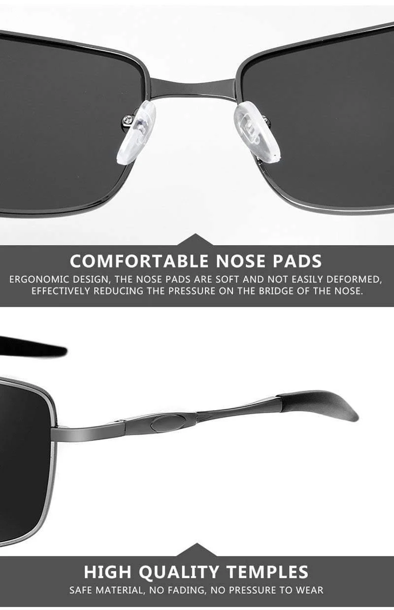 Markendesigner Fahren polarisierte Sonnenbrille Männer Rechteck Metall Sonnenbrille Brillenzubehör