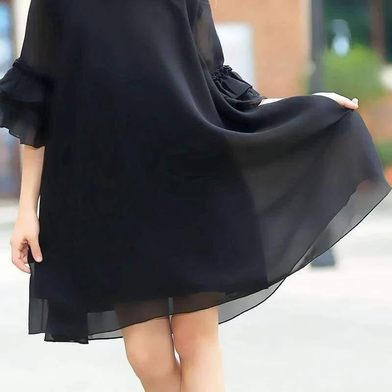 Girls Dress Age 10 12 years Summer Chiffon Dress Flare Sleeve Black Dress For Little Girl Size 6 7 8 9 Teenage Girls Clothes