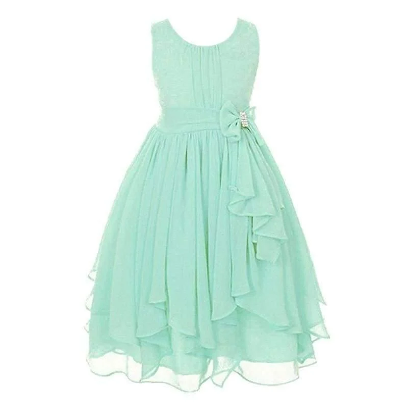 Summer Girls Princess Dress Sleeveless Bowknot Mesh Girls Party Dress 3-14 Years Kids Teenage Girls Clothing