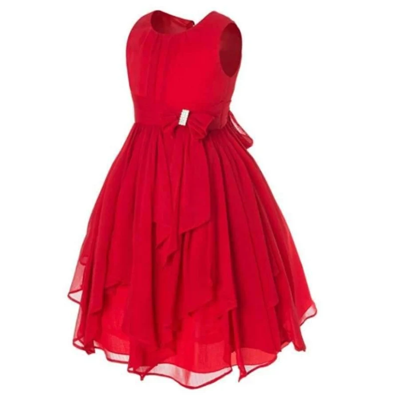 Summer Girls Princess Dress Sleeveless Bowknot Mesh Girls Party Dress 3-14 Years Kids Teenage Girls Clothing
