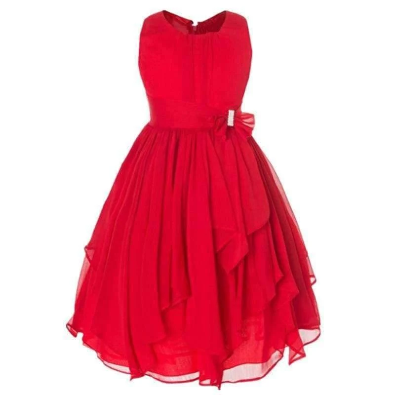 Summer Girls Princess Dress Sleeveless Bowknot Mesh Girls Party Dress 3-14 Years Kids Teenage Girls Clothing