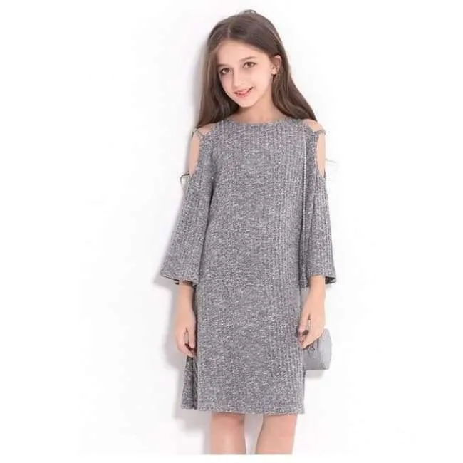 Teenage Girls Dress 6 8 10 12 14 Years European style Off-shoulder A-line Dress Big Girls Clothes Autumn Winter Kids Girls Dress