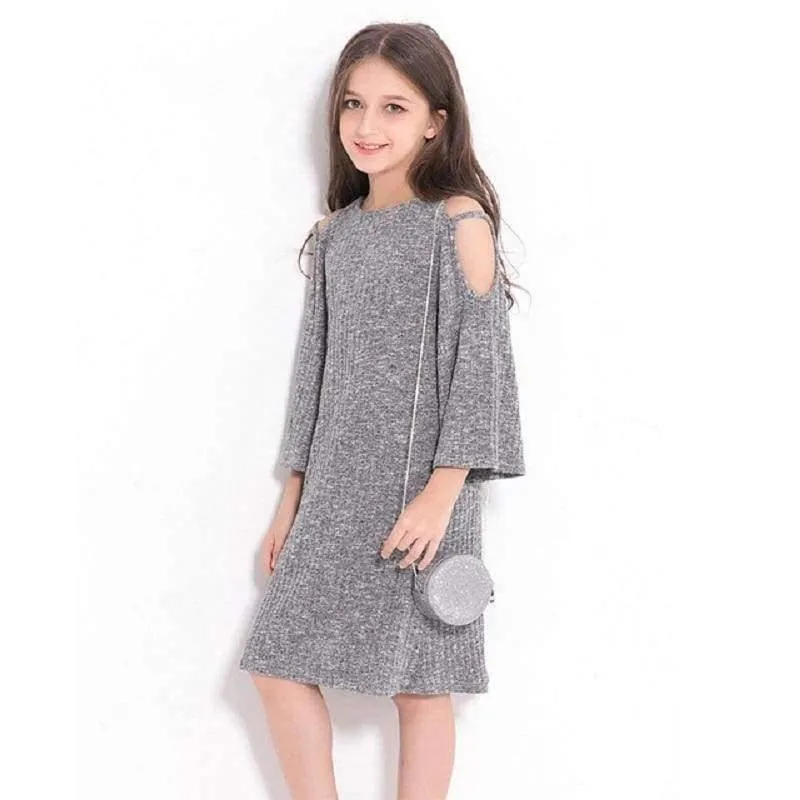 Teenage Girls Dress 6 8 10 12 14 Years European style Off-shoulder A-line Dress Big Girls Clothes Autumn Winter Kids Girls Dress