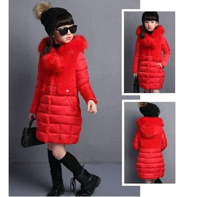 Winter Big Girls Warm Thick Jacket Outwear Clothes Cotton Padded Kids Teenage Coat Children Faux Fur Hooded Parkas P28