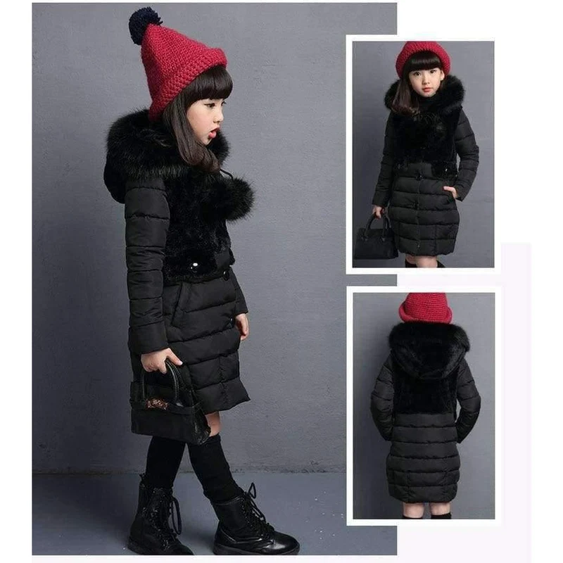 Winter Big Girls Warm Thick Jacket Outwear Clothes Cotton Padded Kids Teenage Coat Children Faux Fur Hooded Parkas P28