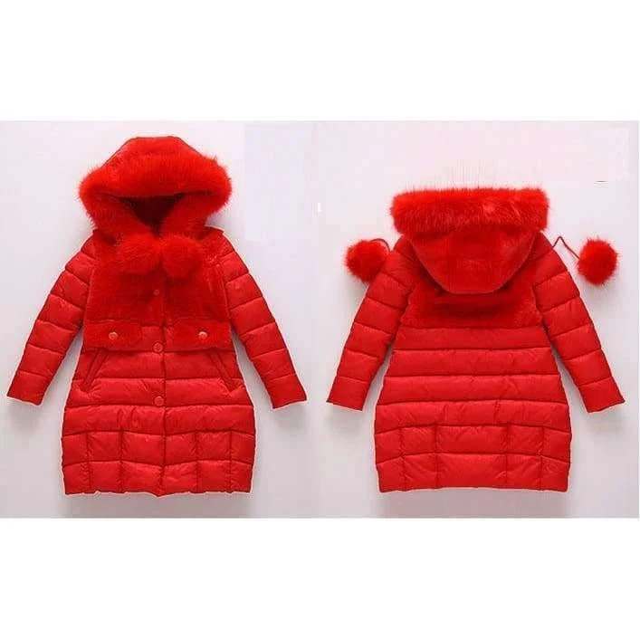 Winter Big Girls Warm Thick Jacket Outwear Clothes Cotton Padded Kids Teenage Coat Children Faux Fur Hooded Parkas P28